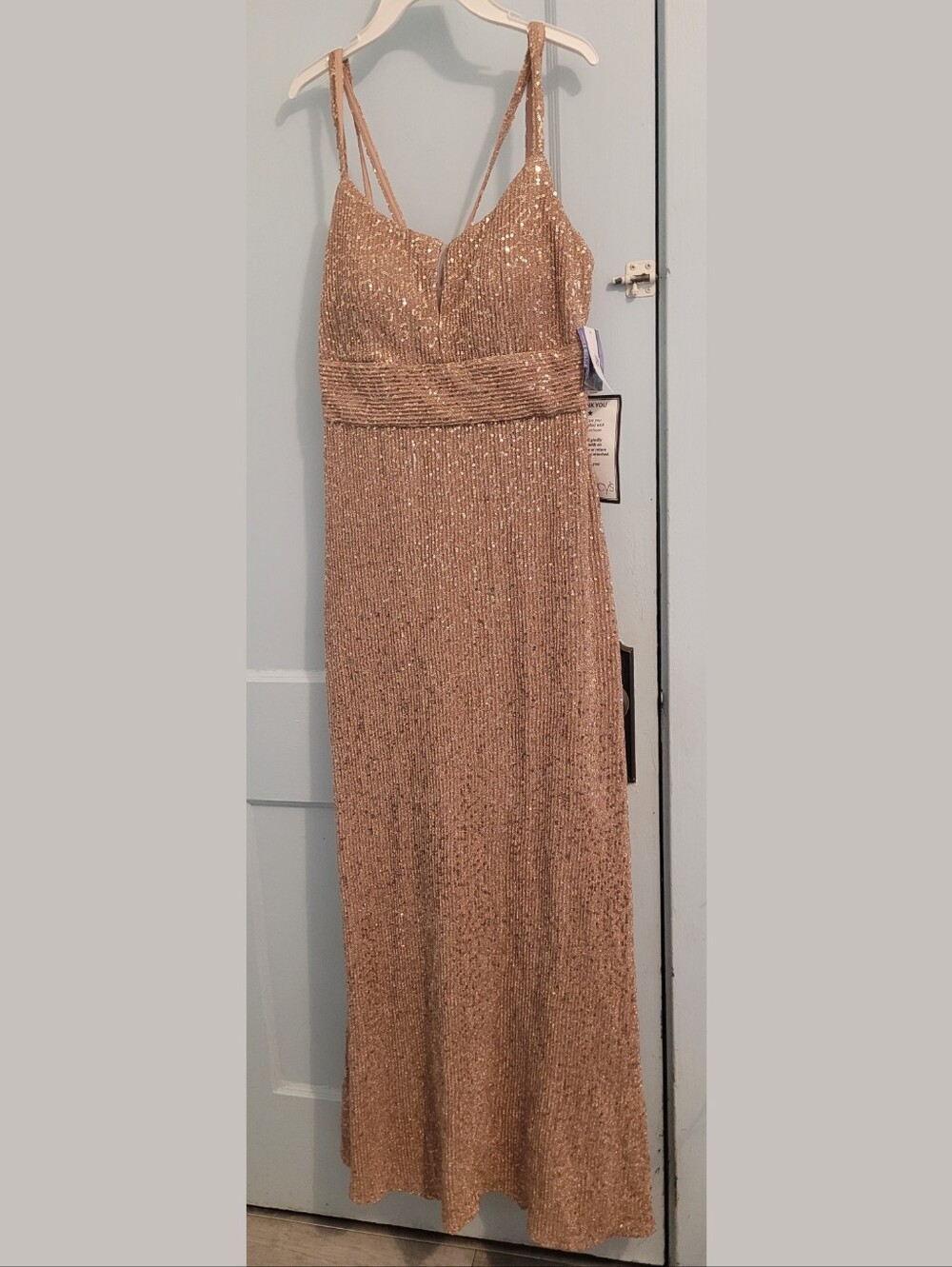 Rose Gold Sequin Evening Dress - Spaghetti Strap Gown by Nightwear